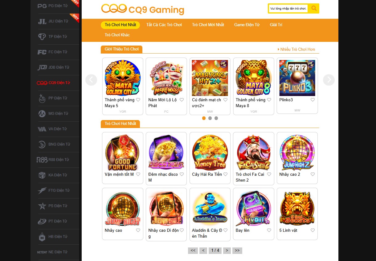 Các tựa game được cung cấp bởi đối tác CQ9 Điện Tử