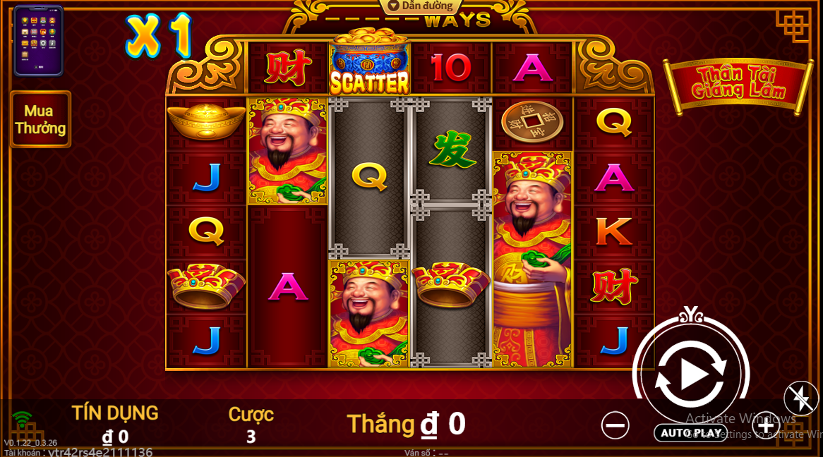 Giao diện quay hũ của game Thần Tài Giáng Lâm