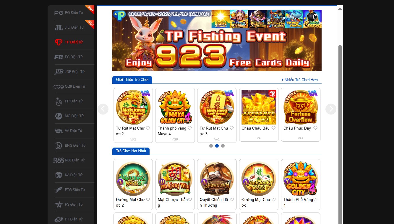 Sảnh game Nổ Hũ TP có một bộ sưu tập game phong phú và đa dạng